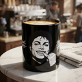 Michael Jackson Black Ceramic Mug — Icon Portrait with Signature Script