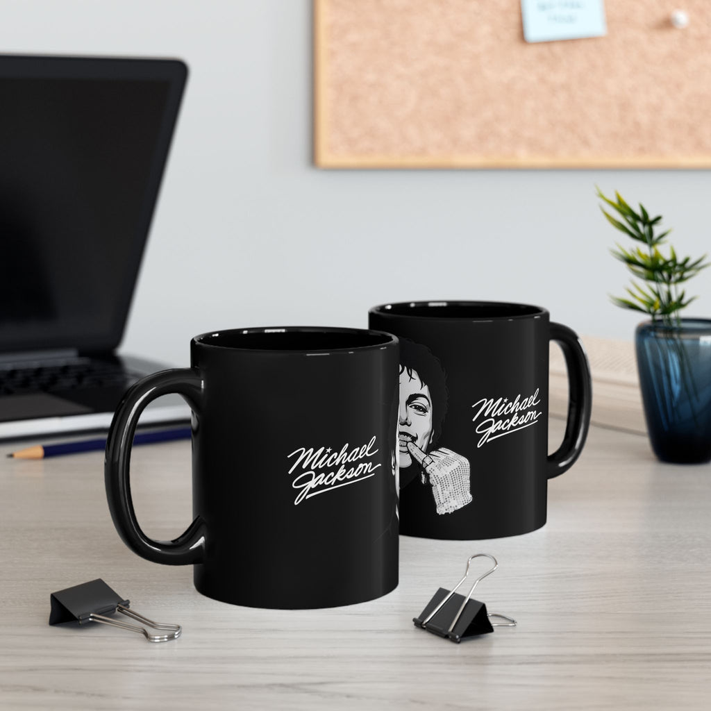 Michael Jackson Black Ceramic Mug — Icon Portrait with Signature Script