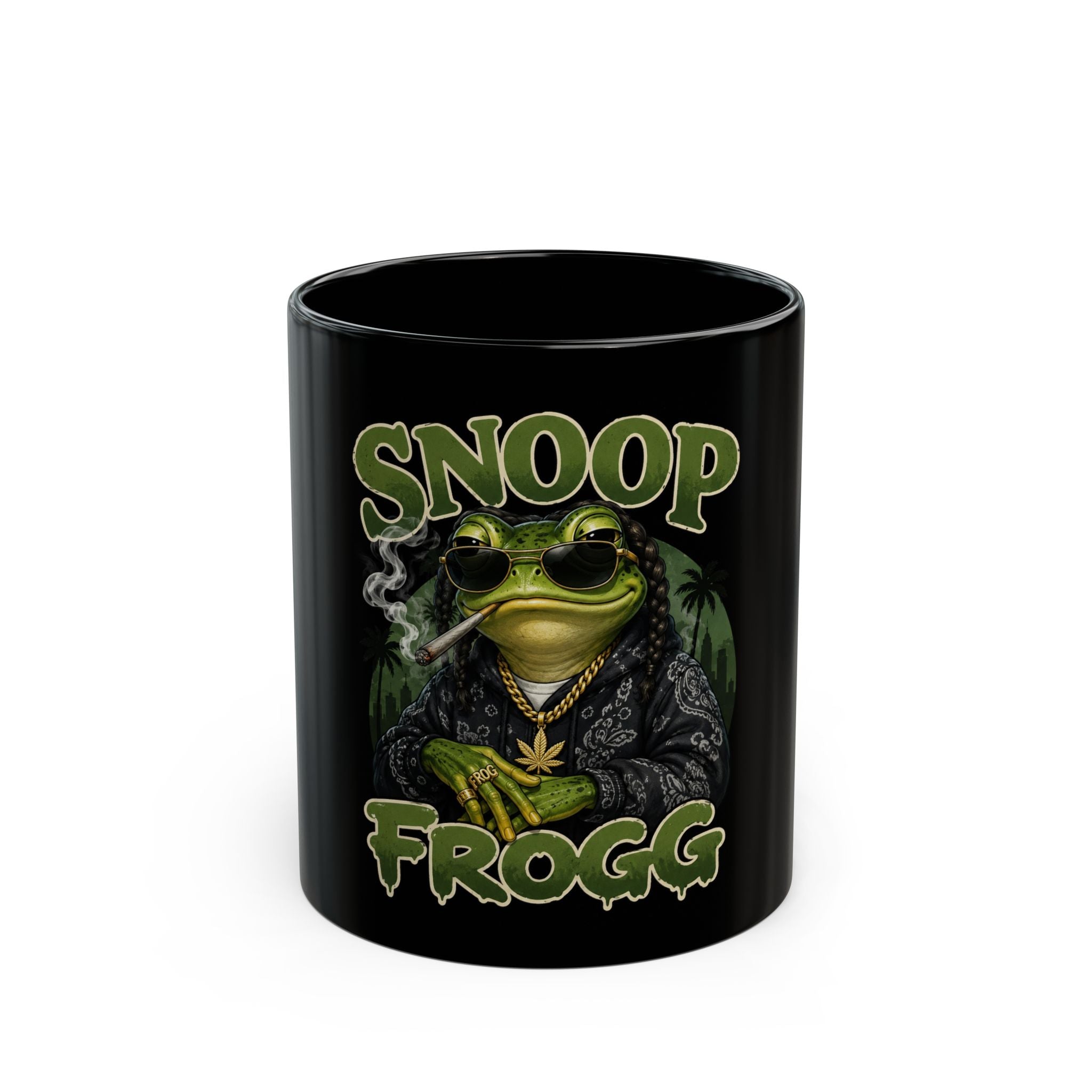 Snoop Frogg Black Coffee Mug — Funny Cannabis Frog 11oz