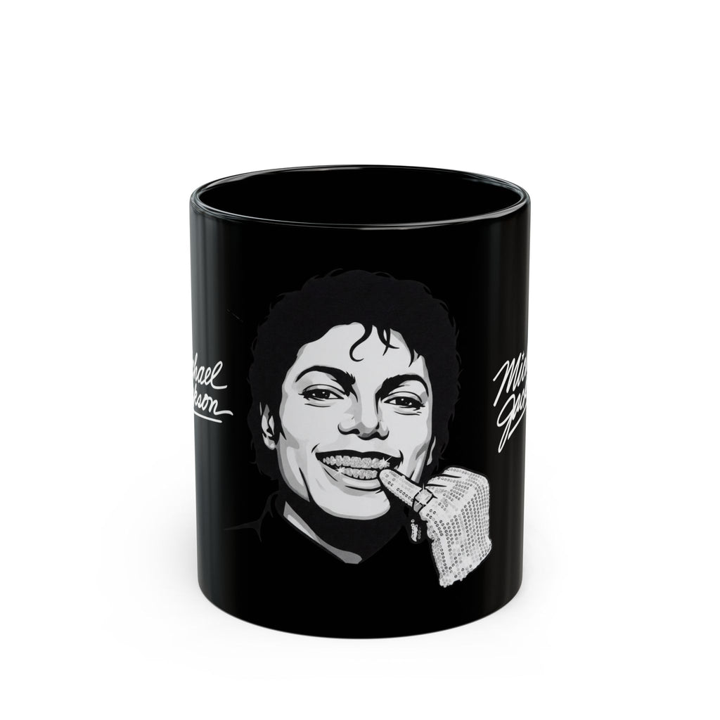 Michael Jackson Black Ceramic Mug — Icon Portrait with Signature Script